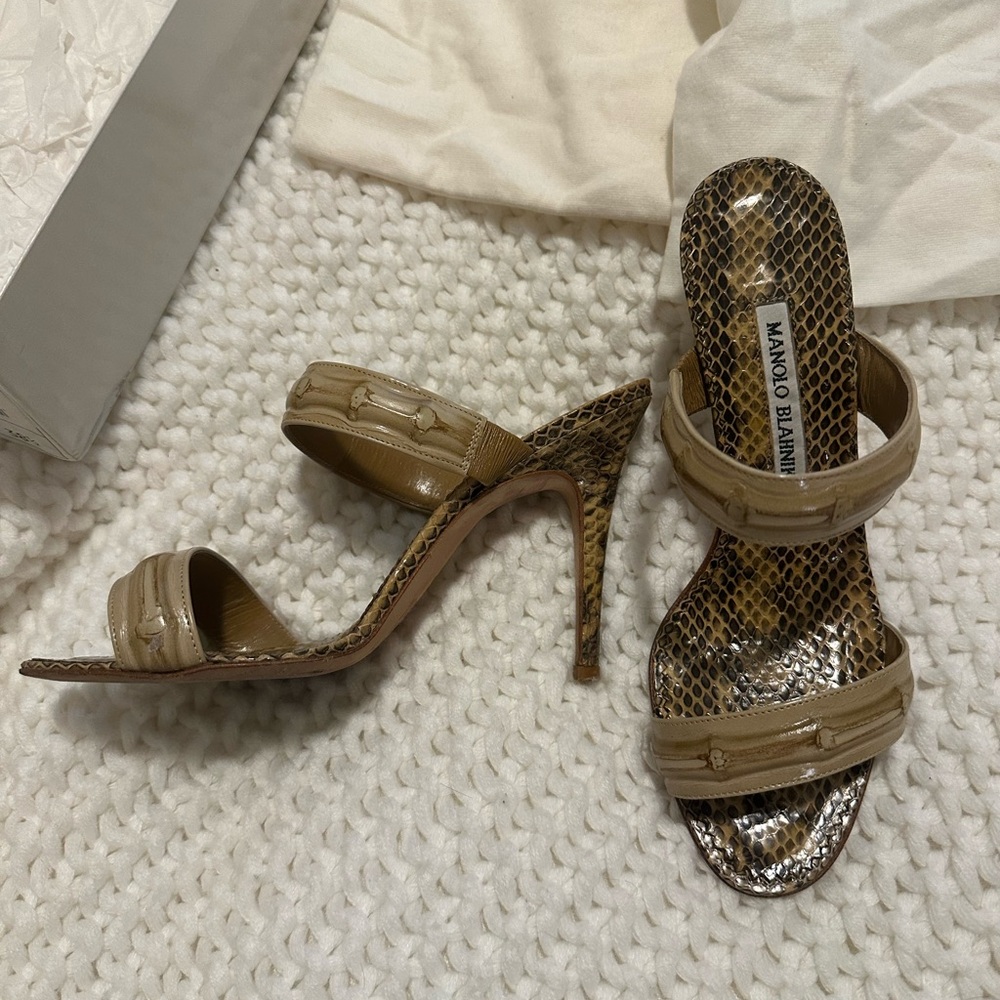 Manolo Blahnik Python Snakeskin Bamboo Heels Size 37